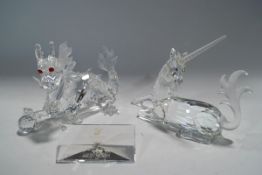 Two Swarovski Crystal 'Fabulous Creatures' - 2006 Unicorn and 1997 The Dragon,