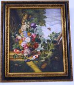 20th Century Continental School Still Life of flowers and creatures Oil on canvas Monogrammed VSL,