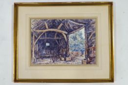 Gerard Palmer Barn Interior with chickens Watercolour Signed lower right 24cm x 34.