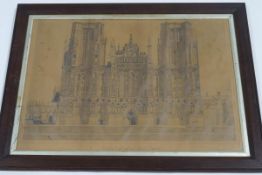 F.Curry Wells Cathedral Pencil drawing Signed and dated 1906 48.5cm x 69.