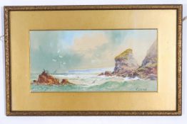 F. Leyton Bedruthan Steps, Nr Newquay Watercolour Signed lower right 12cm x 24.