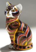 A Royal Crown Derby seated cat paperweight, with gold coloured stopper, 13.