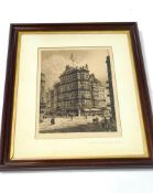 A large mahogany framed etching of 'The Old Dutch House Bristol' after Charles Bird (1856-1916)
