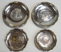 A coin set Chinese export small dish, stamped 'Made in HK', 'Sterling' and 'Lee Yee Hing',