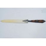A late Victorian silver, Scottish pebble and ivory page turner/paper knife,
