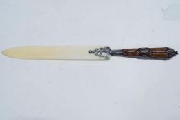 A late Victorian silver, Scottish pebble and ivory page turner/paper knife,