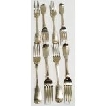 A matched set of eight Victorian silver fiddle pattern dinner forks, by George Adams,