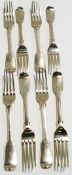 A matched set of eight Victorian silver fiddle pattern dinner forks, by George Adams,