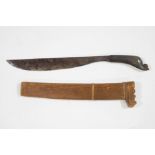 A Malay Golok jungle knife with carved horn handle, blade 35cm long,