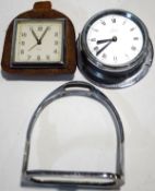 A Marpro chrome cased car clock and a Smith's 7 jewel clock in stirrup