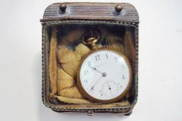 A French brass cased pocket watch, with seconds dial,
