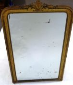 A 19th century giltwood over mantel mirror, the frame with beaded and ribbon twist moulding,