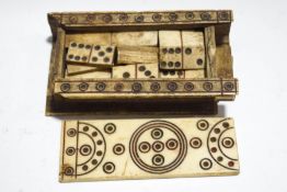 A bone book box containing a set of dominoes, probably made by a prisoner of war, 10.