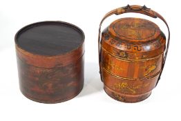 A Chinese bamboo marriage basket and cover, with painted bird and flower decoration,