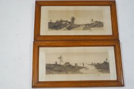 H.B. Hart Estuary Scenes, possibly Holland, Etchings Signed in pencil 24cm x 59.