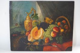 19th century continental school Still life with fruit on a table oil on mahogany panel 24.