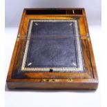 A 19th century rosewood and brass bound writing slope, black leather and tooled gilt slope,