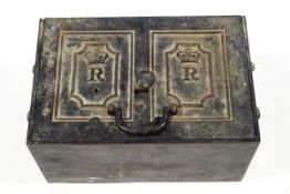 A Victorian cast iron strong box, no key,