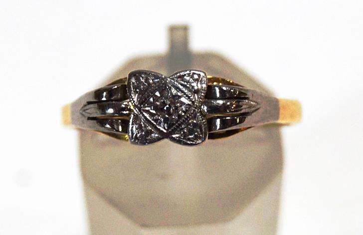 A diamond ring, illusion set with a single cut stone, finger size R, 2. - Image 2 of 2