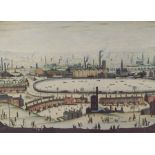 A framed Lowry print, unsigned,