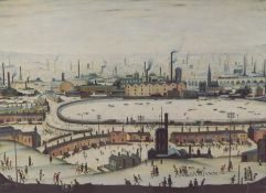 A framed Lowry print, unsigned,