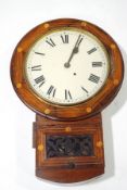 An inlaid rosewood and mahogany cased drop dial wall clock, with pendulum,