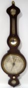 A 19th century mahogany cased wheel barometer, having silvered dial, thermometer,