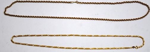 A 9 carat gold chain, of hollow rope links, 51 cm long; with a 9 carat gold figaro link chain,