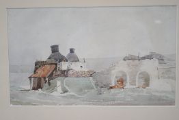 English School (19th century) 'Lime Kilns' Watercolour Unsigned Inscribed,