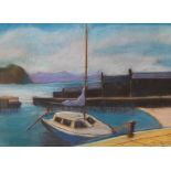 Tilly (Contemporary) Moored Boat Pastel signed Tilly and dated '95 36cm x 49cm