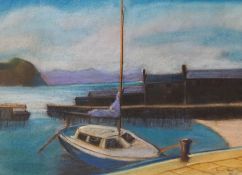 Tilly (Contemporary) Moored Boat Pastel signed Tilly and dated '95 36cm x 49cm