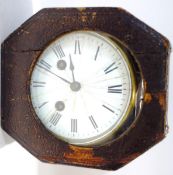 A brass cased drum travel alarm clock, with visible escapement and bell strike, 13.