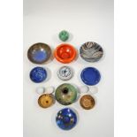 A collection of Studio Pottery wares, including a St Ives Raku vase, a French crystalline vase,