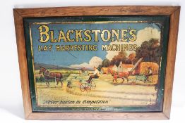 A Blackstone's hay Harvesting Machines tin sign,