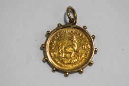 A 1984 one tenth Krugerrand in an unmarked pendant mount, 4.