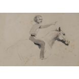 Attributed to Lucy Kemp-Welsh (1869-1958) Study of a child on a pony pencil and watercolour 16cm x