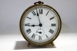 A French brass drum alarm clock, 10cm high,