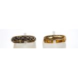 A 9 carat gold wedding ring; with a synthetic set eternity ring,