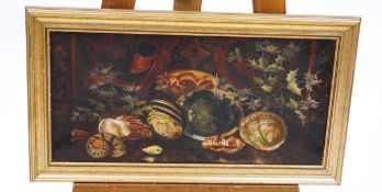 E.Campbell Still life with shells and thistles oil on canvas Signed E.