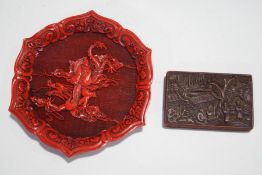 A Chinese cinnabar lacquer dish with dragon decoration,