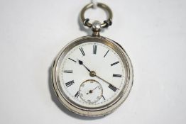 A Victorian silver open faced pocket watch, London 1891, casemaker Robert John Pike,