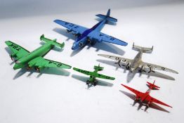 Five 1940s Meccano Dinky aeroplanes: British 40 Seater Air Liner, Giant High Speed Monoplane,