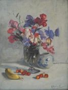 H Merchant Still Life with sweet peas Oil on canvas board Signed lower right 44.5cm x 34.