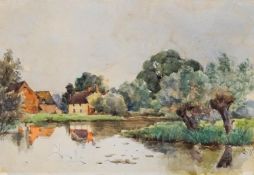 Emile Claus (1849-1924) River landscape watercolour signed with monogram and dated 94 lower