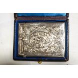 A Victorian silver card case, with vacant cartouche, in case, Birmingham 1886,