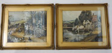After Birkett Foster Horse and Cart at a Ford Horse and Cart with Foxhounds Watercolour,
