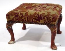 An early 20th century footstool with tapestry cover and chinoisere Japanned cabriole legs,
