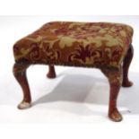 An early 20th century footstool with tapestry cover and chinoisere Japanned cabriole legs,