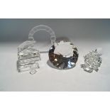 Four Swarovski Crystal ornaments: Piano and stool, Roman Arch, Rose, Paperweight,