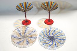 Two Venetian glass dishes, decorated with alternating stripes of white Zanfirico lattice work,